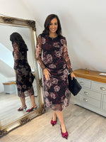 Wine Floral Mesh Dress Sofia